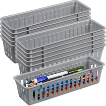 Domensi 12 Pack Slim Plastic Storage Baskets Tray For Organizing 10.25 X, Gray - $39.99