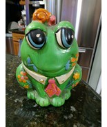 1968 Vintage Frog with Snail on Head Green Piggy Bank Japan Holiday Fair - $35.01