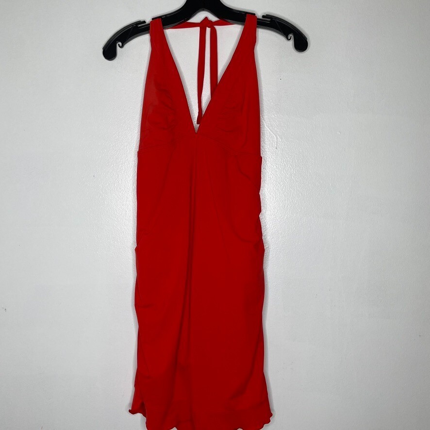 Athleta Red Halter Swim Dress L Plunge Neck Built-In Bra Adjustable Back - $24.00