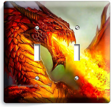 Mythical Fire Breathing Red Dragon 2 Gang Light Switch Wall Plates Room Hd Decor - £12.77 GBP