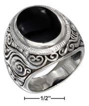 Sterling Silver Mens Oval Simulated Onyx Tapered Scrolled Floral Band Ring - £123.53 GBP