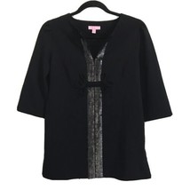 LILLY PULITZER Womens Blouse Black Sequin V Neck Tunic Top 3/4 Sleeve Sz 2 - £12.75 GBP