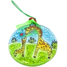 Fused Art Glass Giraffe Mom &amp; Baby Family Ornament Handmade in Ecuador - £3.94 GBP