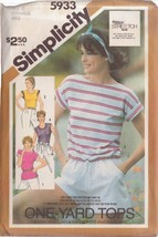 Simplicity Vintage 1983 Pattern 5933 Size 8 Misses&#39; Pullover Top In 4 Variations - £3.05 GBP
