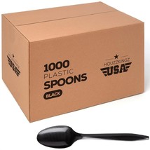 1000 Plastic Spoons Black Medium Weight | Plastic Cutlery Disposable Teaspoons U - £28.76 GBP
