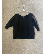 Guess Jeans Woman’s Black Oversize Crewneck Sweater Bedazzled Sleeve Siz... - $27.34 CAD