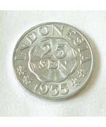 Indonesia 1955 25 Sen Coin - Auth Km11 - Bright qtr size UNCIRC early issue - $5.86 CAD
