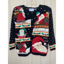 1990s Northern Isles Santa Christmas Holly Patchwork Teacher Granny Cardigan L - $32.00