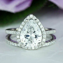 3.00Ct Pear Cut Solitaire Halo Moissanite Ring Wedding Band 925 Sterling Silver - £152.46 GBP