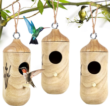 Hummingbird House for outside Hanging,Wooden Humming Bird Nest 3 Pcs with Hemp R - £18.01 GBP