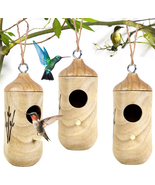 Hummingbird House for outside Hanging,Wooden Humming Bird Nest 3 Pcs wit... - $22.62