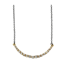 CZ by Celesti Gold Gunmetal Cubic Zirconia Curved Bar Pendant Chain Necklace - £11.06 GBP