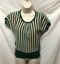 Queen Womens Sz S Green Striped Sweater with Tan side zips  - £16.41 GBP