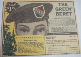 1969 Ad The Green Beret Wear Your Own Green Beret Royal Advtg., Lynnbroo... - $7.99
