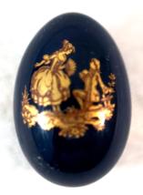 Limoges Miniature Porcelain Cobalt Blue Gold Courting Couple Egg Trinket Box - £20.74 GBP