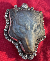 Tantric Buddhist Carved Labradorite Wolf In Sterling Silver Pendant ~ Nepal - £78.45 GBP