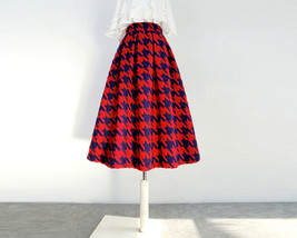 Winter RED Houndstooth Midi Skirt Lady Plus Size A-line Pleated Party Skirt image 5