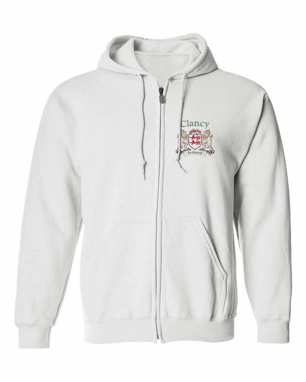 Clancy Irish Coat of Arms Full Zip Hoodie - White - Size Large - $35.28