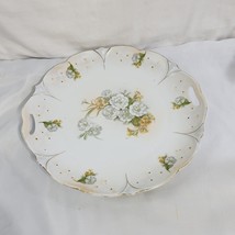 Vintage Hand Painted German floral double handle cake plate White roses - £15.55 GBP