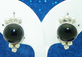 ROUND ONYX & BEADED ACCENTS WIRE EARRINGS REAL SOLID .925 STERLING SILVER 15.2 g - $1,492.46 MXN