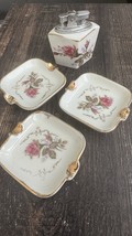 Vintage Rose Design PORCELAIN Cigarette Box Lighter &amp; 3 Ash Trays Royal ... - £8.57 GBP