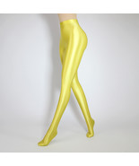 Yellow Glossy Spandex High Rise Pantyhose - $243.83 MXN