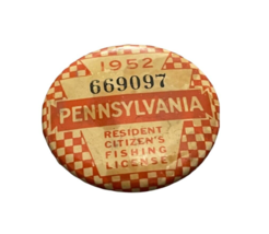 1952 Pennsylvania Resident Citizens Fishing License Pin vintage sportsman - £9.49 GBP