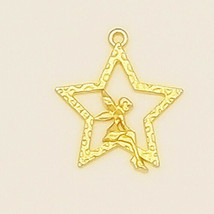 2 Fairy Charms Shiny Gold Tone Fairy Tale Findings Star Pendants Fantasy 28mm - $2.21