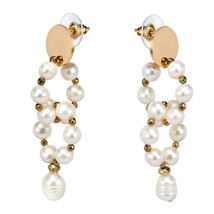 Sophisticated Infinity Link of Freshwater White Pearls Brass Post Drop Earrings - £14.72 GBP