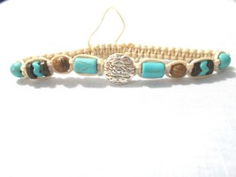 AZTEC BEAD on WOOD and HOWLITE BEADED ADJ STRING BRACELET ANKLET 6 - 10&quot;... - $91.40 MXN