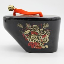 Japanese Black Floral Pokkuri Geta Zori Trinket Box with Mirror Lacquer Shoe VTG - £19.81 GBP