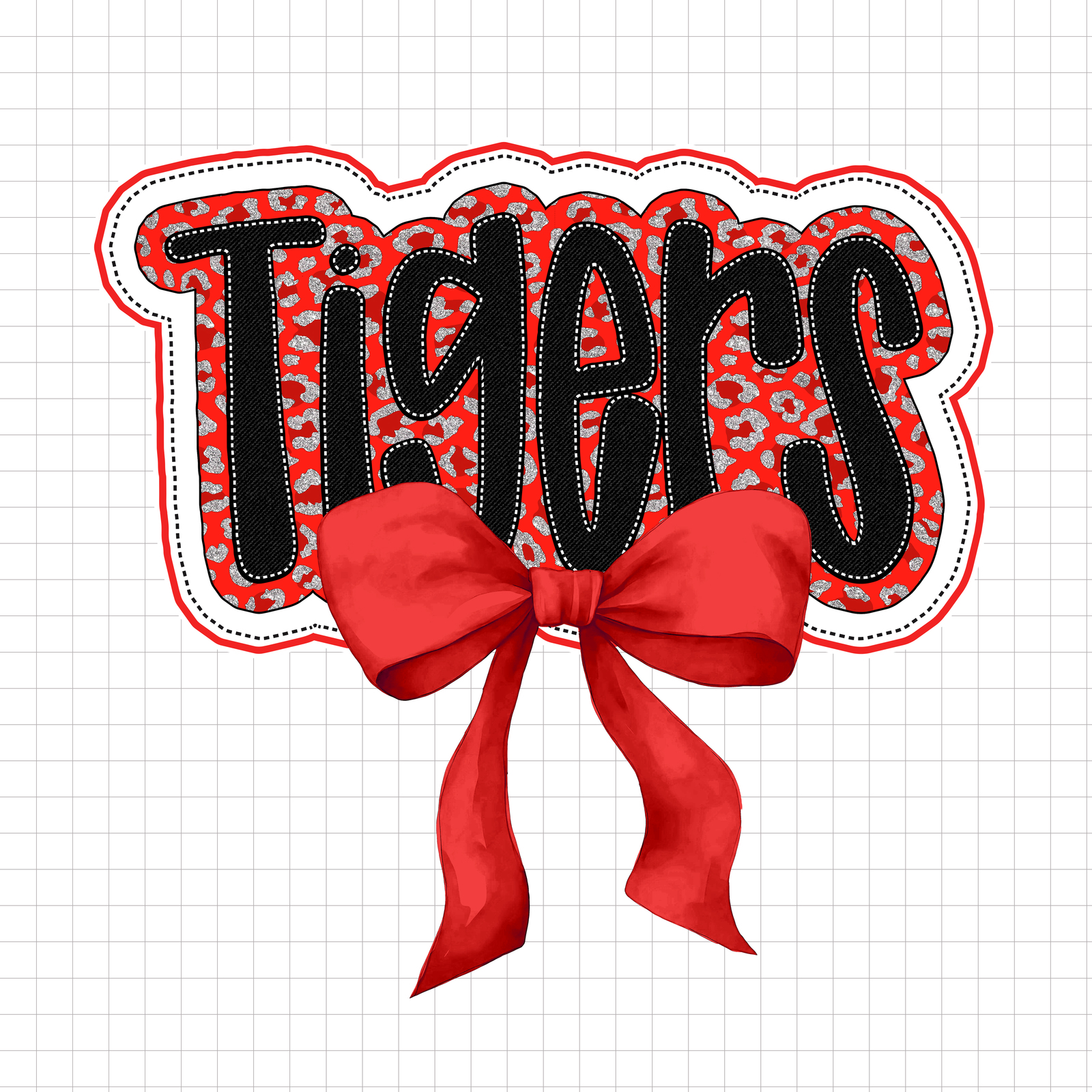Tigers Typography Mascot Red Coquette Bow PNG, Leopard Tigers Mascot PNG... - $2.50