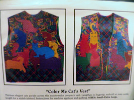 Crazy Cat Lover Vest 1990 Shirley Fowlkes Color Me Cats Pattern Lady S M L XL - £22.11 GBP
