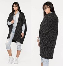 LOVE STITCH Heather Charcoal &quot;Lucia Cardigan&quot; Drop Shoulder Cocoon Sweater NEW  - £87.89 GBP