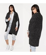 LOVE STITCH Heather Charcoal &quot;Lucia Cardigan&quot; Drop Shoulder Cocoon Sweat... - $112.00