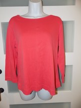 LANDS&#39; END Solid Coral Boat Neck 3/4 Sleeve Shirt Size M Women&#39;s EUC - £15.96 GBP