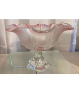 Vintage Pink Depression Footed Glass Bowl Scalloped Edges 5 3/4 Inches Tall - €15,78 EUR