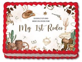 My First Rodeo 1st Birthday Edible Image Cake Topper Birthday Cake Toppe... - $16.47