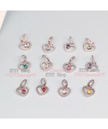925 Sterling Silver Birthstone Charm Beaded Heart Dangle Charm Moments C... - £11.40 GBP