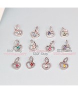 925 Sterling Silver Birthstone Charm Beaded Heart Dangle Charm Moments C... - $21.26 CAD