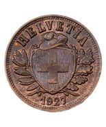 1927 Switzerland 2 Rappen Coin in AU Condition, KM 4.2 - $1,060.06 MXN