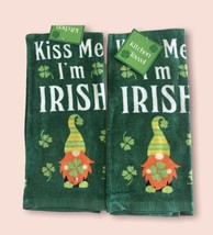 St Patrick&#39;s Kitchen Dish Towel Plush Set of 2 Gnome Kiss Me I&#39;m Irish S... - £19.17 GBP