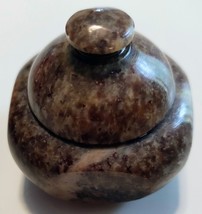 Stoneware Art Pottery Mini Sandstone  Jar Pot lid Brown Marbled Vase - $375.11 MXN