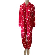 Angelina White Hearts Women&#39;s Novelty One-Piece Fleece Hooded Pajamas Sleepwear - £21.23 GBP