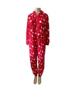 Angelina White Hearts Women&#39;s Novelty One-Piece Fleece Hooded Pajamas Sl... - $27.52