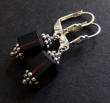 Purple Cube Earrings, Plum Glass Earrings, Lever Back Dangles - £11.72 GBP