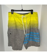 O&#39;Neill Men&#39;s Board Shorts Swim Surf Gray Yellow Blue Striped Sz 33 Logo... - $25.44 CAD