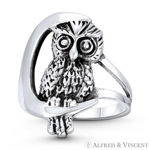Owl Knowledge &amp; Wisdom Animal Charm Oxidized .925 Sterling Silver Statement Ring - £24.29 GBP