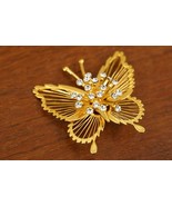 Vintage Costume Jewelry Gold Tone Clear Rhinestone BUTTERFLY Insect Broo... - £13.24 GBP