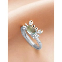 Silver Crab Ring with Green Cat Eye Gemstone – Adjustable Ocean Crystal ... - $15.00